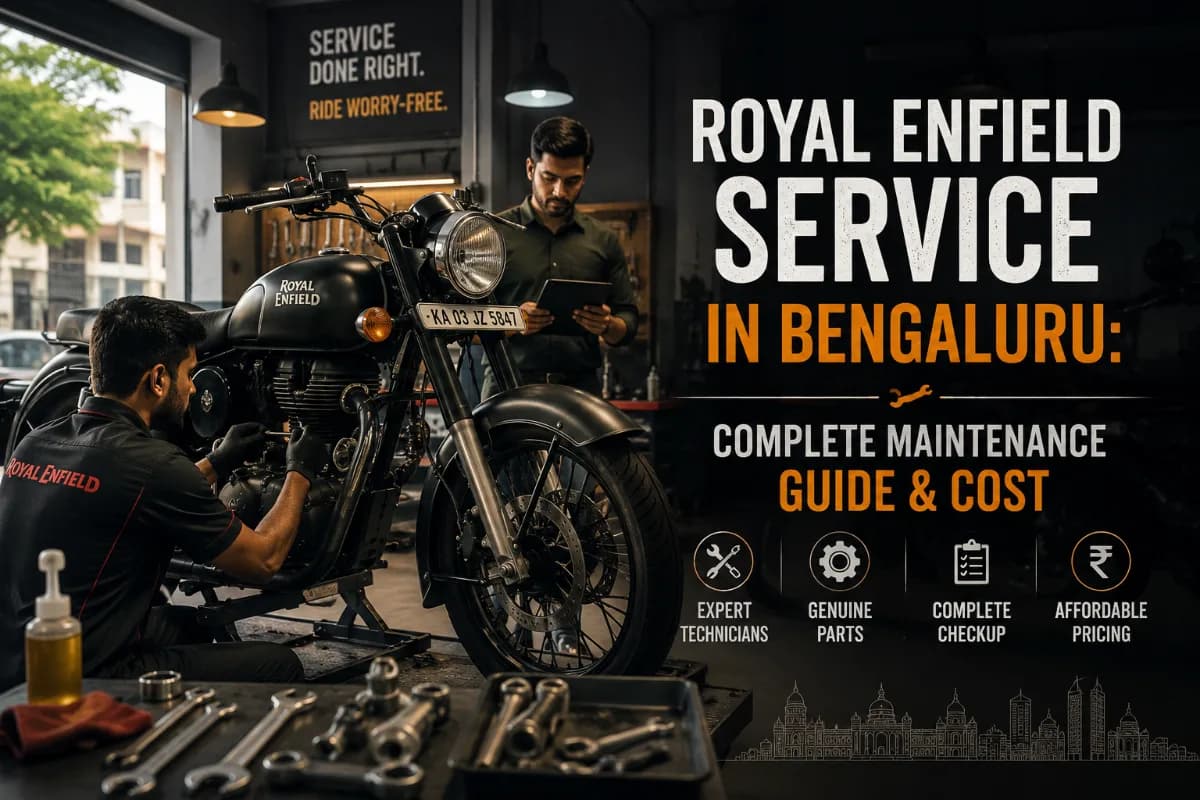 Royal Enfield Service in Bengaluru: Complete Maintenance Guide & Cost Royal Enfield motorcycle servicing at doorstep in Bangalore by certified mechanic
